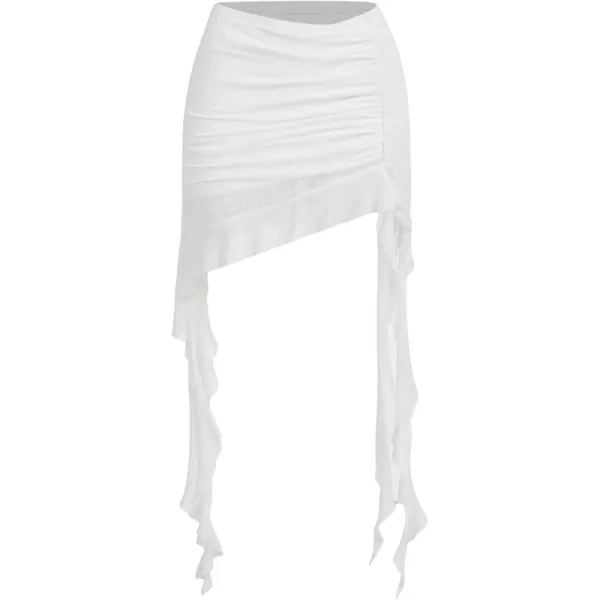 Floerns Women's Asymmetrical Side Ruched Ruffle Trim Low Waist Mini Skirt