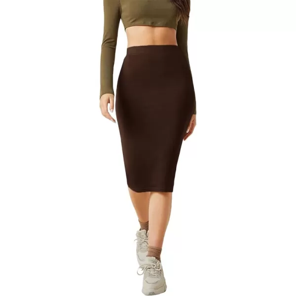 Floerns Women's Basic Solid Stretch High Waist Bodycon Midi Pencil Skirt