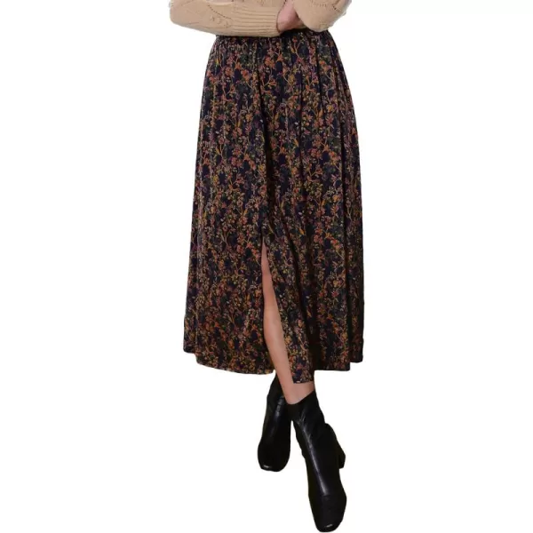 Floerns Women's Boho Floral Print High Waist Split Swing Midi Skirt