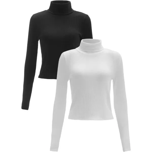 Floerns Women's Casual 2 Pcs Rib Knit High Neck Long Sleeve Tee Tshirt Tops