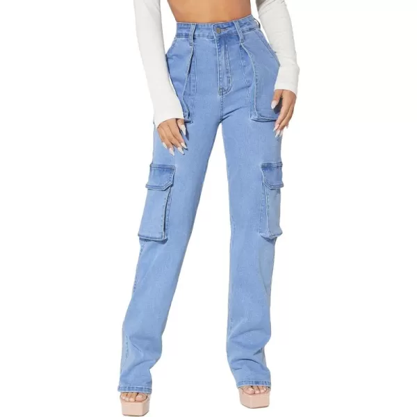 Floerns Women's Casual Flap Pocket High Waist Jeans Workout Denim Cargo Pants