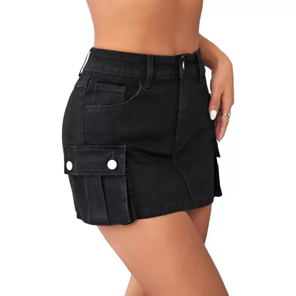Floerns Women's Casual High Waist Flap Pocket Straight Cargo Denim Mini Skirt