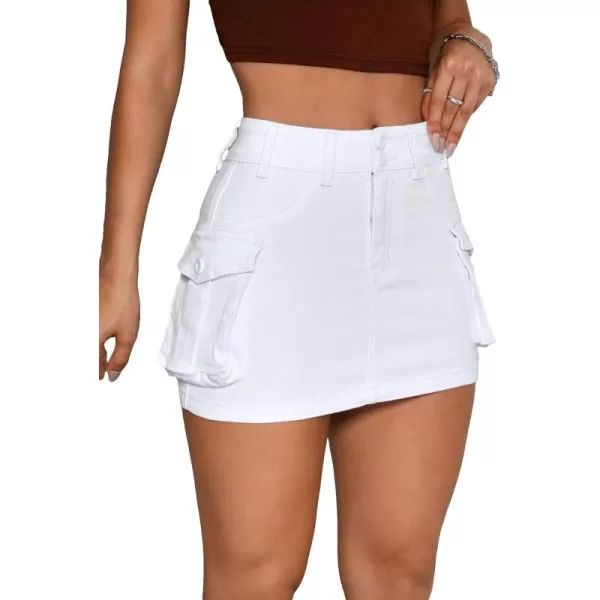 Floerns Women's Casual High Waist Flap Pocket Straight Cargo Denim Mini Skirt