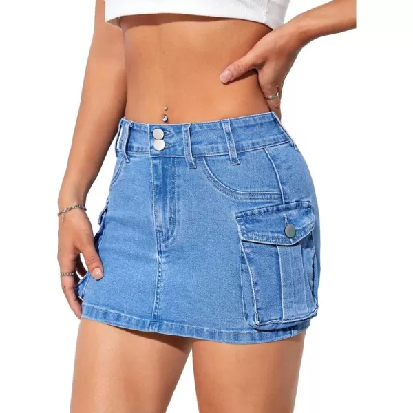 Floerns Women's Casual High Waist Flap Pocket Straight Cargo Denim Mini Skirt