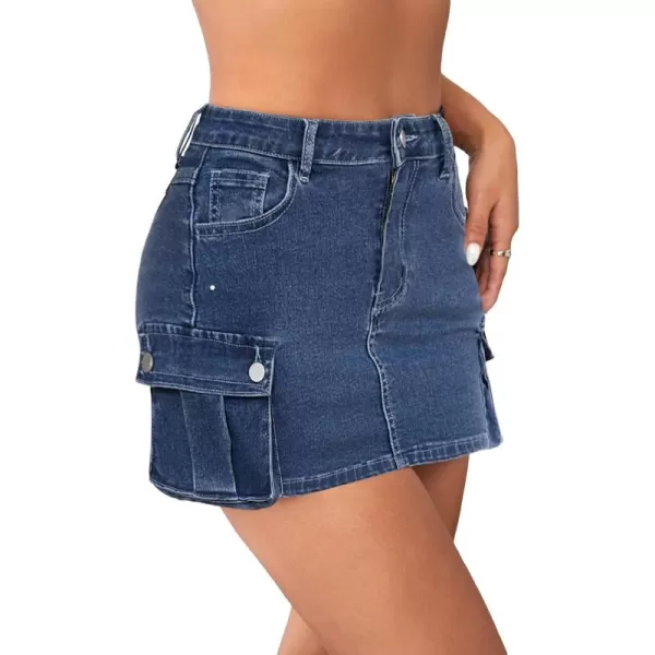 Floerns Women's Casual High Waist Flap Pocket Straight Cargo Denim Mini Skirt