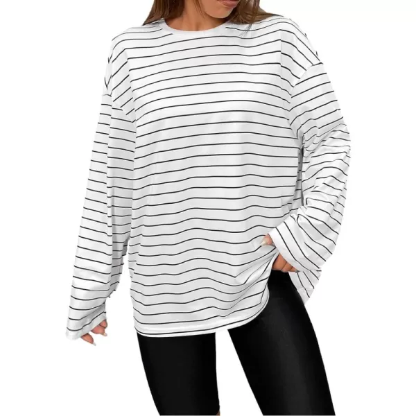 Floerns Women's Casual Long Sleeve Crew Neck Striped Printed Oversized Tee Top Patched T-Shirts