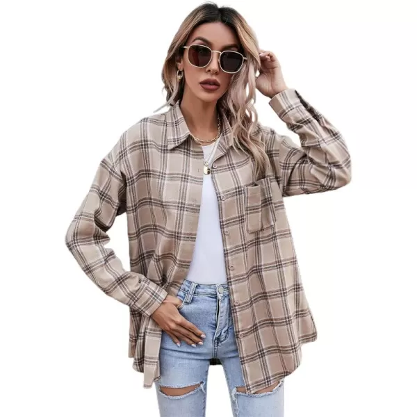 Floerns Women's Casual Plaid Long Sleeve Button Front Collar Blouses Shirts Top