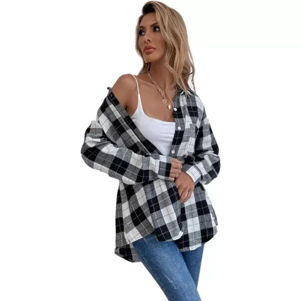 Floerns Women's Casual Plaid Long Sleeve Button Front Collar Blouses Shirts Top