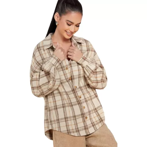 Floerns Women's Casual Plaid Long Sleeve Button Front Collar Blouses Shirts Top