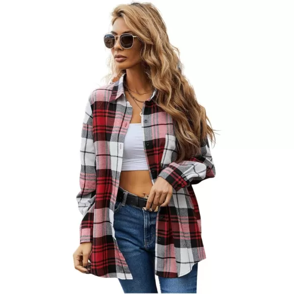 Floerns Women's Casual Plaid Long Sleeve Button Front Collar Blouses Shirts Top