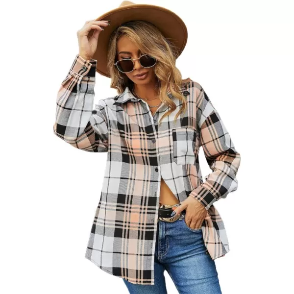 Floerns Women's Casual Plaid Long Sleeve Button Front Collar Blouses Shirts Top