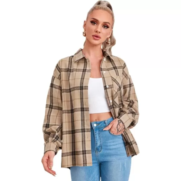 Floerns Women's Casual Plaid Long Sleeve Button Front Collar Blouses Shirts Top