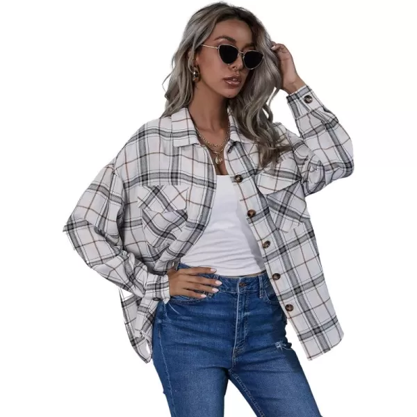 Floerns Women's Casual Plaid Long Sleeve Button Front Collar Blouses Shirts Top