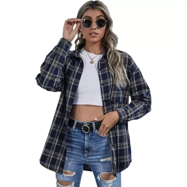 Floerns Women's Casual Plaid Long Sleeve Button Front Collar Blouses Shirts Top