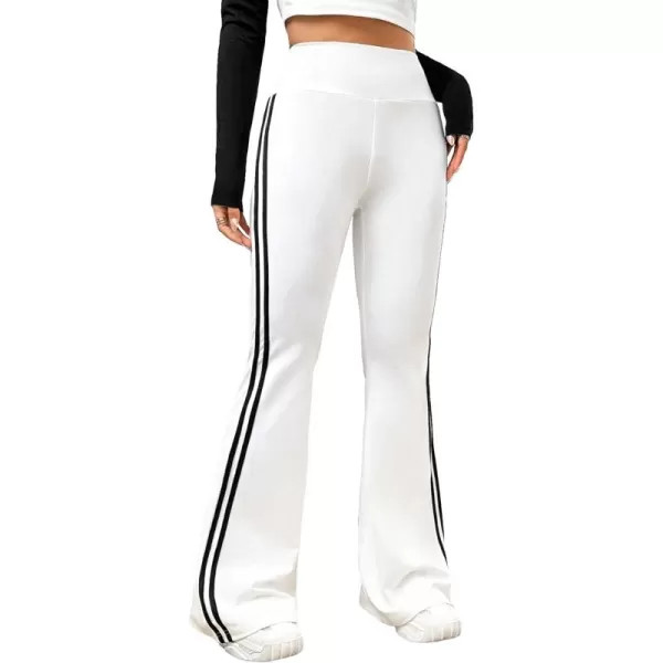 Floerns Women's Contrast Striped Elastic High Waist Workout Flare Leg Pants