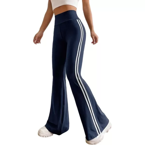 Floerns Women's Contrast Striped Elastic High Waist Workout Flare Leg Pants