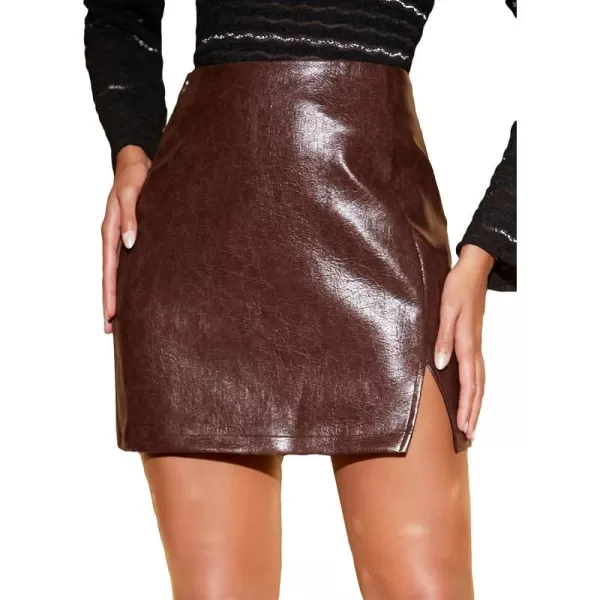Floerns Women's Faux Leather Bodycon Split Mini Skirt