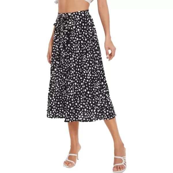 Floerns Women's Floral Printed Elastic Waist A Line Pleated Ruffle Midi Skirt
