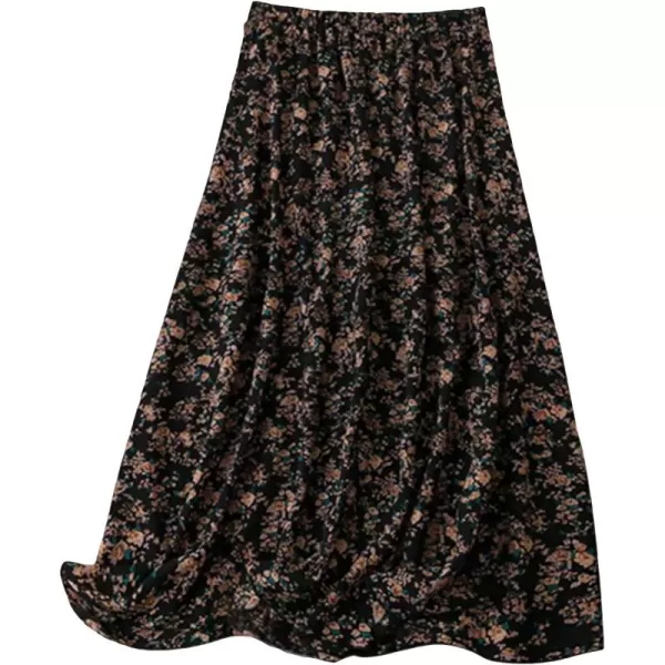 Floerns Women's Floral Printed Elastic Waist A Line Pleated Ruffle Midi Skirt