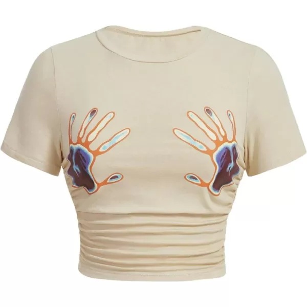 Floerns Women's Graphic Print Short Sleeve Tee Ruched Casual Crop Top Tee Shirt