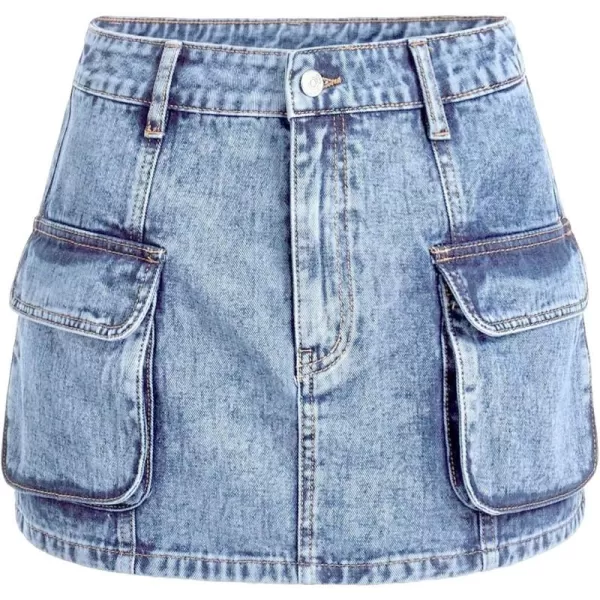 Floerns Women's High Waisted Denim Mini Skirt Flap Pocket Bodycon Jean Cargo Skirts