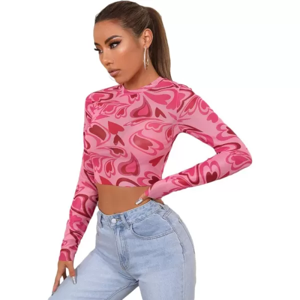 Floerns Women's Long Sleeve Slim Fit See Through Sheer Mesh Top