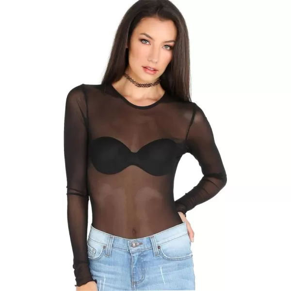 Floerns Women's Long Sleeve Slim Fit See Through Sheer Mesh Top