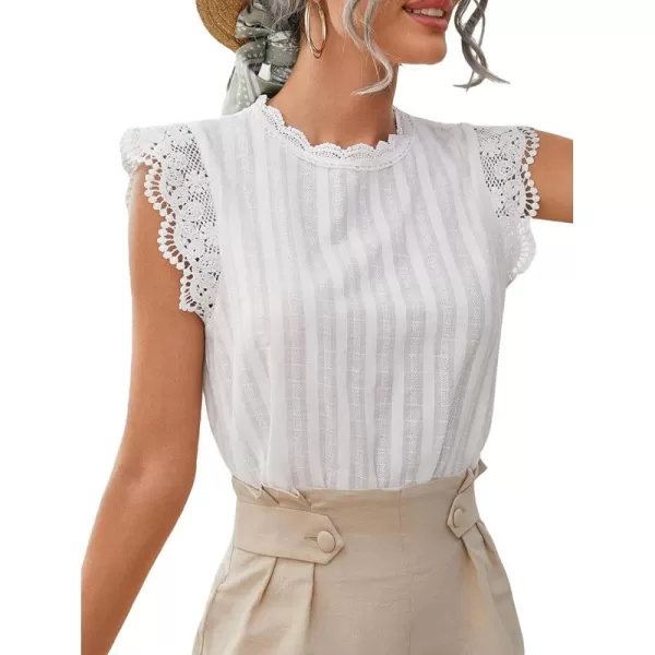 Floerns Women's Mock Neck Guipure Lace Trim Blouse Tops