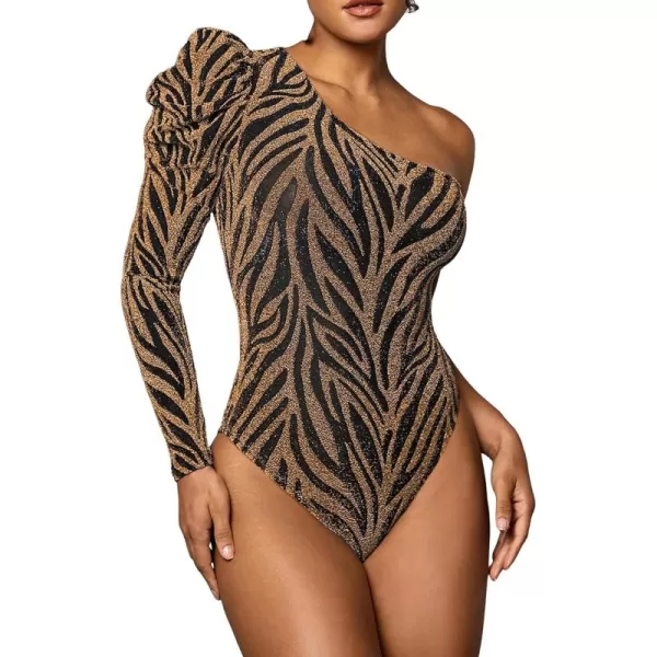 Floerns Women's One Shoulder Long Sleeve Stretch Bodysuit Jumpsuit