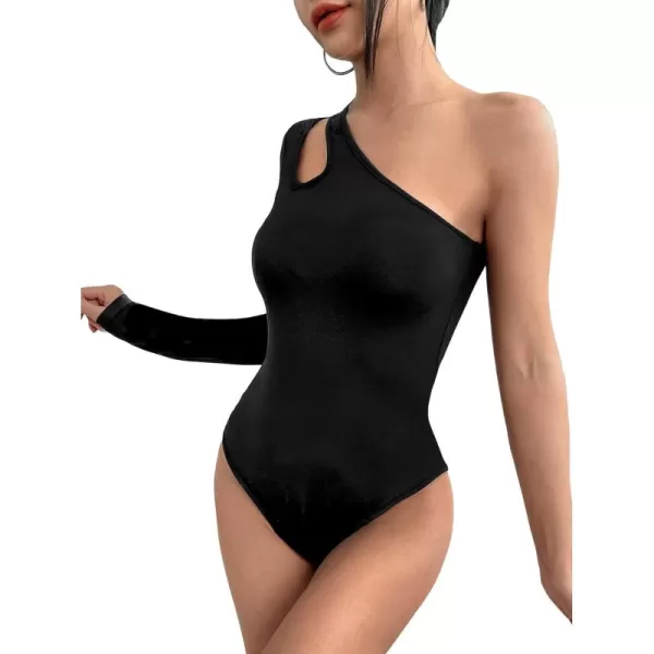 Floerns Women's One Shoulder Long Sleeve Stretch Bodysuit Jumpsuit