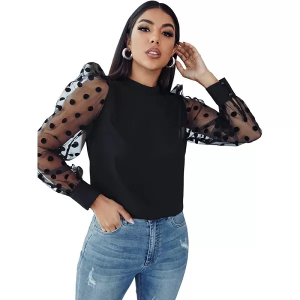 Floerns Women's Pearl Sheer Mesh Long Sleeve Tops Blouse
