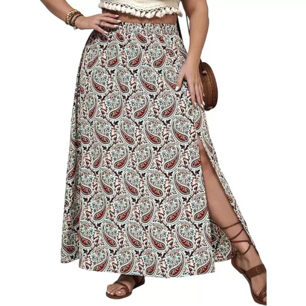 Floerns Women's Plus Size Boho Floral High Waist Split Thigh A Line Midi Skirt