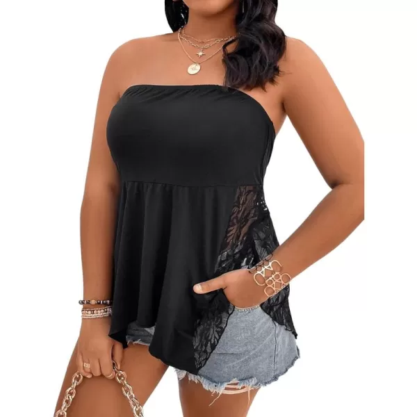 Floerns Women's Plus Size Lace Side Off Shoulder Sleeveless Asymmetrical Hem Tube Top