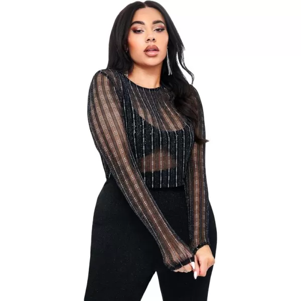 Floerns Women's Plus Size Leopard Print Mock Neck Mesh Long Sleeve Tee Shirt Top