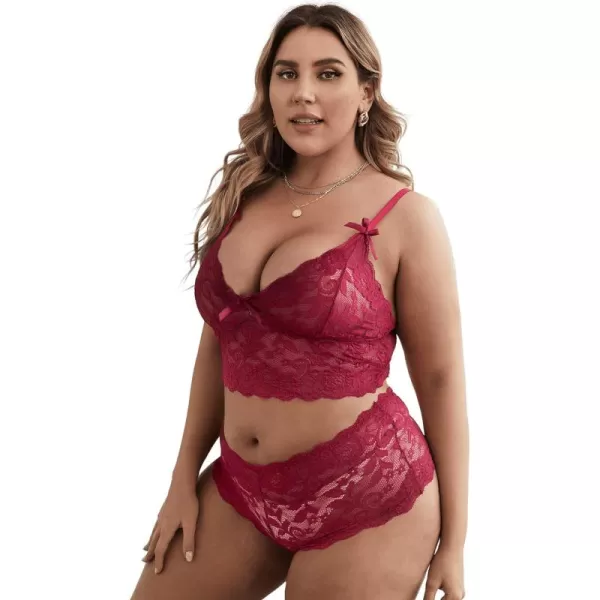 Floerns Women's Plus Size Lingerie Set Floral Lace Bralette and Panty Underwear