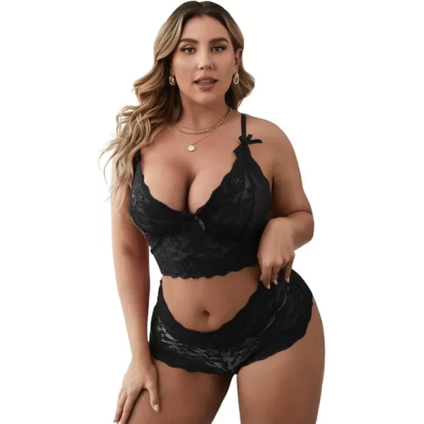 Floerns Women's Plus Size Lingerie Set Floral Lace Bralette and Panty Underwear