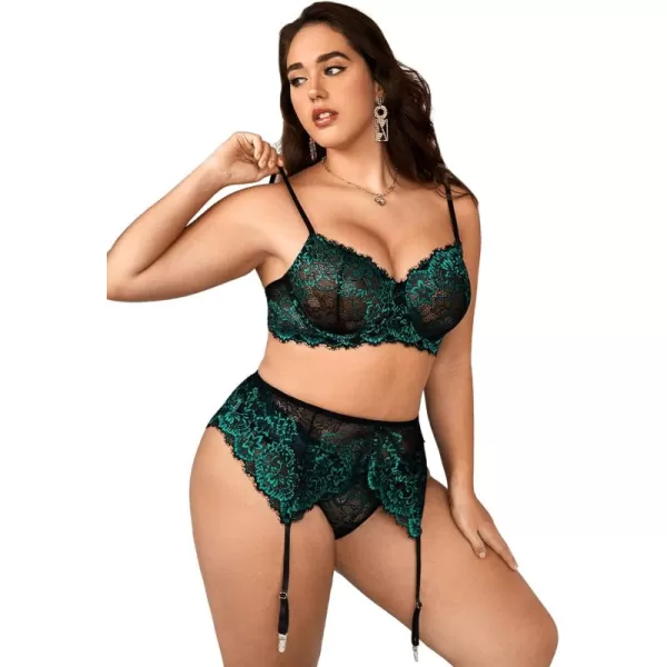Floerns Women's Plus Size Lingerie Set Floral Lace Bralette and Panty Underwear