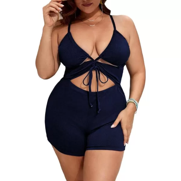 Floerns Women's Plus Size Monokini Cut Out Knot Front Crisscross One Piece Swimsuit