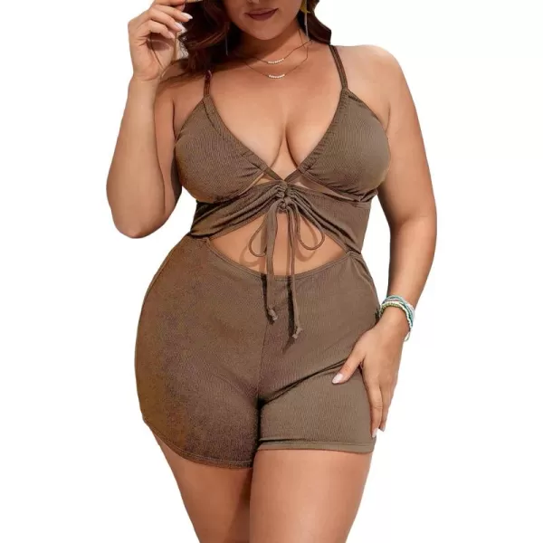 Floerns Women's Plus Size Monokini Cut Out Knot Front Crisscross One Piece Swimsuit