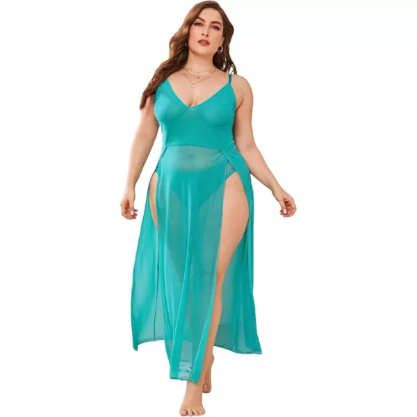 Floerns Women's Plus Size Sexy Lace Sleeveless Split Long Mesh Lingerie Dress