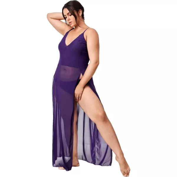 Floerns Women's Plus Size Sexy Lace Sleeveless Split Long Mesh Lingerie Dress