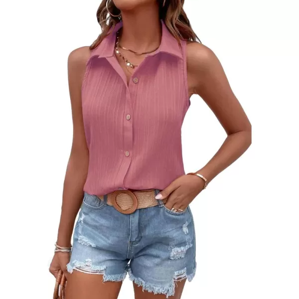 Floerns Women's Sleeveless Button Front Lapel Collar Casual Vest Shirt Blouse