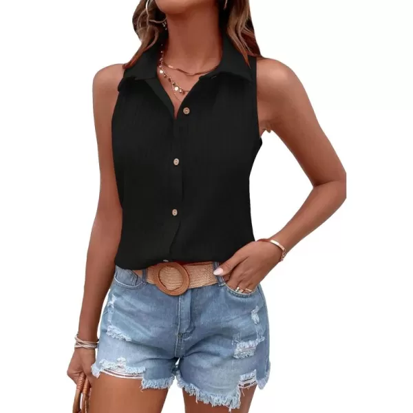 Floerns Women's Sleeveless Button Front Lapel Collar Casual Vest Shirt Blouse