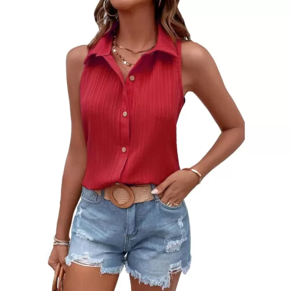 Floerns Women's Sleeveless Button Front Lapel Collar Casual Vest Shirt Blouse