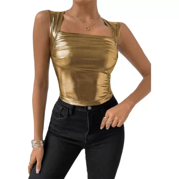 Floerns Women's Sleeveless Square Neck Ruched Club Party Crop Tank Top