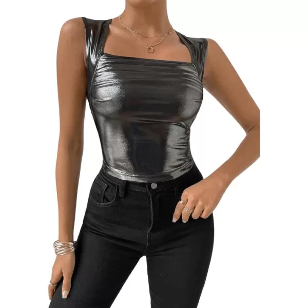Floerns Women's Sleeveless Square Neck Ruched Club Party Crop Tank Top