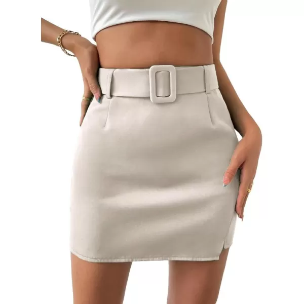 Floerns Women's Solid High Waist Pencil Belt Skirt Bodycon Mini Skirt