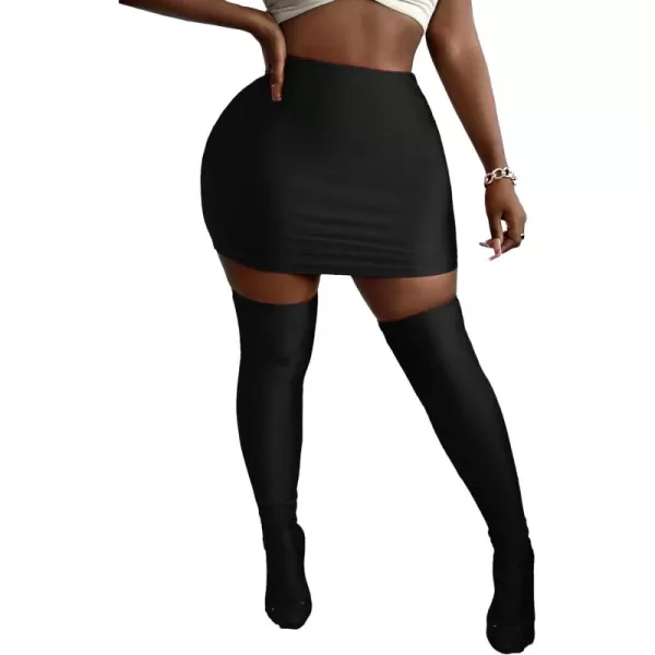 Floerns Women's Solid High Waist Skinny Bodycon Mini Skirt with Stocking