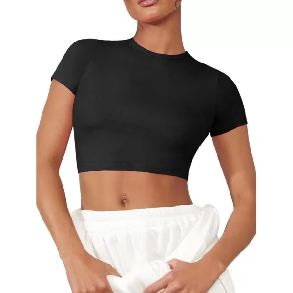 Floerns Women's Solid Tee Crew Neck Short Sleeve Slim Fit Crop Top T Shirt