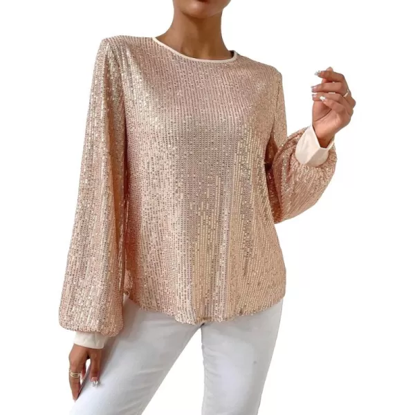 Floerns Women's Sparkly Sequin Bishop Long Sleeve Crewneck Pullover Blouse Top